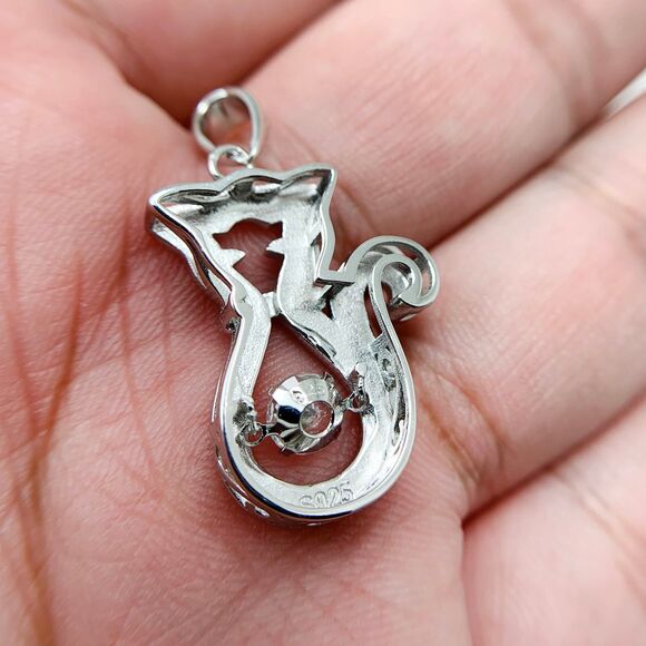 925 Sterling Silver FIRE OPAL Necklace Gemstone Necklace Opal Cat Pendant - Picture 4 of 10